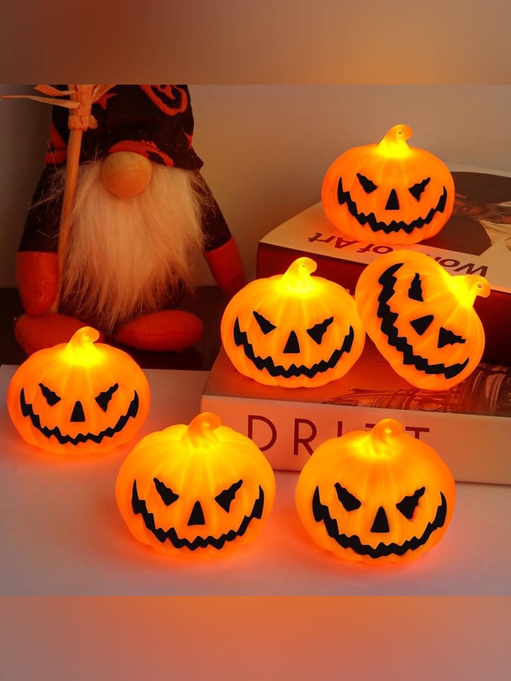 Halloween LED Pumpkin Lights - Orange Jack-o'-Lantern 6 Pack